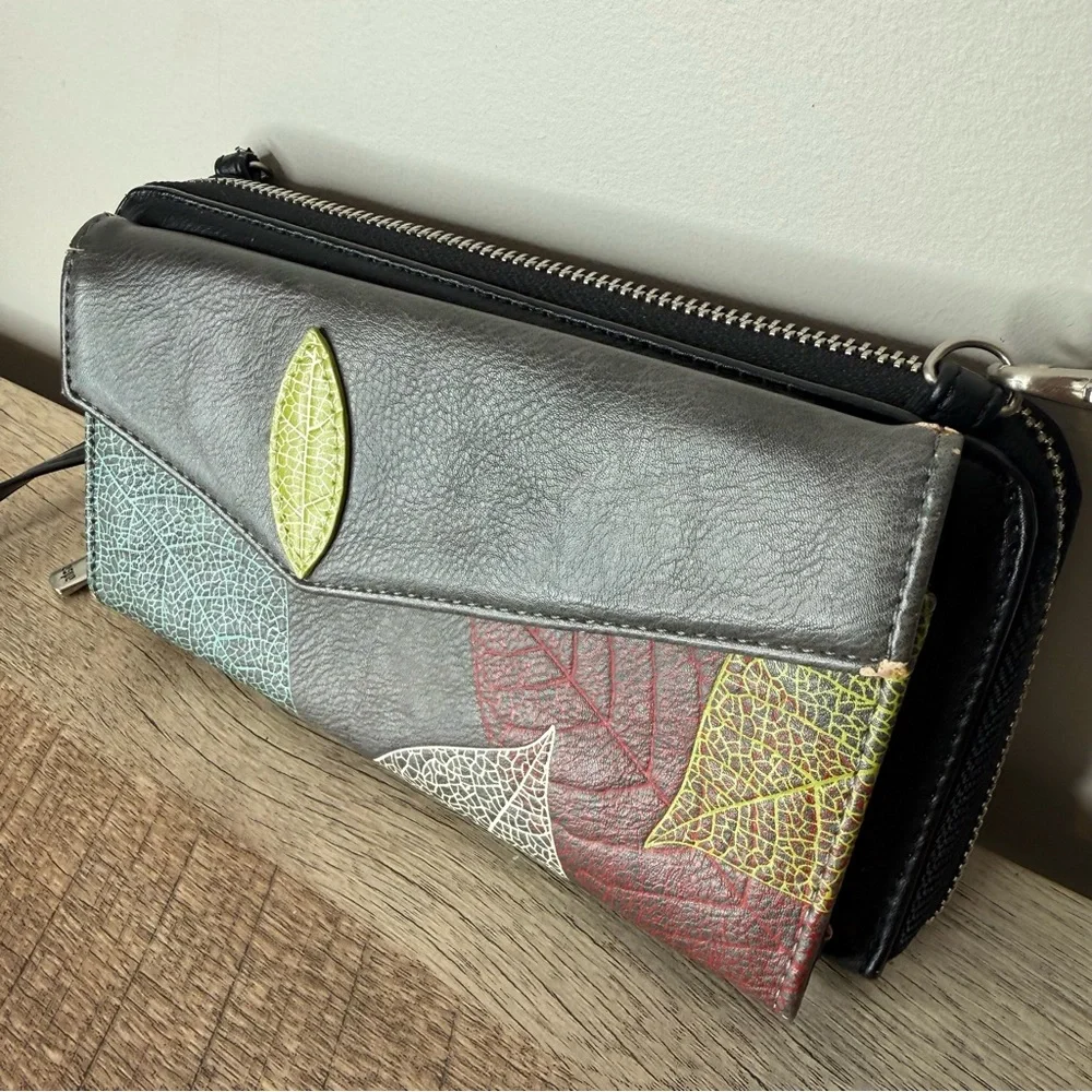 ESPE Vegan Leather Crossbody Convertible Clutch Bag Detachable Strap Leaf Wallet - Picture 4 of 14